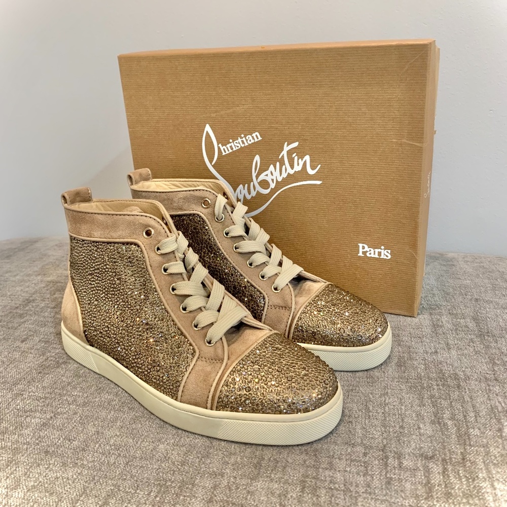 NEW Christian Louboutin 40.5 10.5 Louis Flat Strass Sneakers Hi Tops